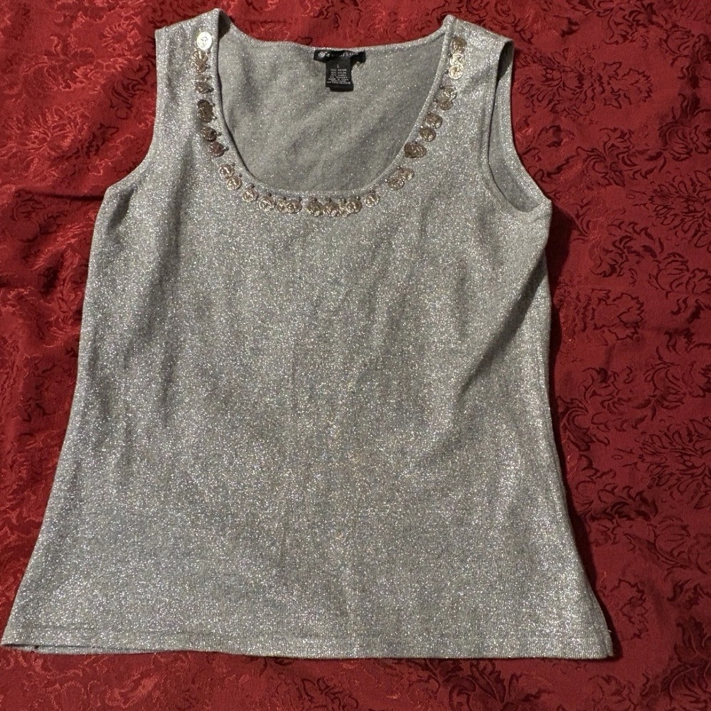 Madison Gray Embellished Sleeveless Tank Top